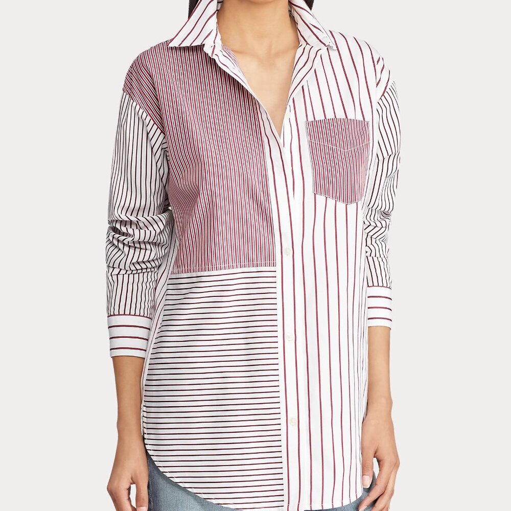 Ralph Lauren Long Sleeve Striped Patchwork Cotton Small Shirt